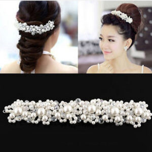 Chic Pearl Rhinestone Bridal Hair Comb Silver Floral Wedding Headpiece Hair Accessory for Bride Women