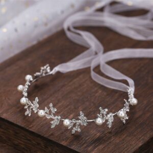 Unique Pearl Crystal Hair Comb Silver Floral Leaf Bridal Wedding Headpiece Hair Accessory for Women