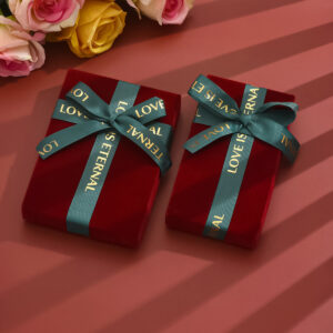 Velvet Jewelry Gift Box With Love Ribbon For Romantic Proposal And Wedding Gift
