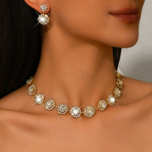 Floral Rhinestone Necklace Drop Earring Set For Wedding And Formal Banquet