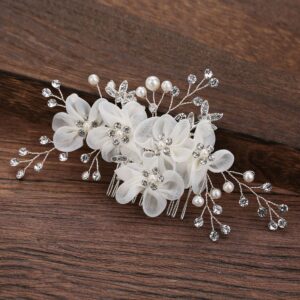 Pretty Pearl Rhinestone Bridal Hair Comb Silver Floral Wedding Headpiece for Bride Bridesmaid Women