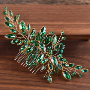 Gold Wire Green Crystal Leaf Hair Comb Elegant Bridal Wedding Hair Accessory for Women Bridesmaids