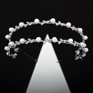 Double Row Pearl Crystal Silver Bridal Headband Elegant Wedding Hair Accessory for Women Bridesmaids Ladies