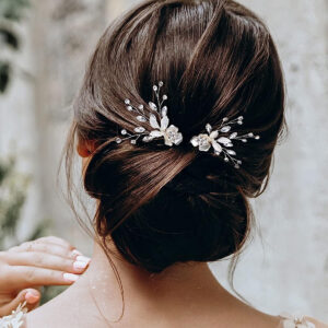 Silver Leaf Flower Crystal Hair Pins Delicate Bridal Wedding Hair Accessory Set for Women Bridesmaids
