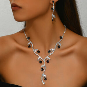 Floral Vine Rhinestone Y Drop Necklace Drop Earring For Wedding Prom Evening Formal Wear Gift
