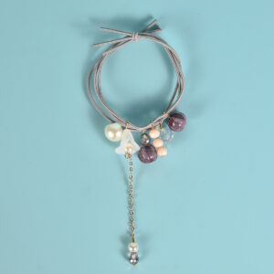 Purple Flower Pearl Tassel Hair Tie Women Girls Elastic Ponytail Hair Accessory