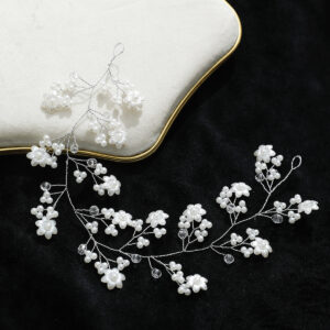 White Floral Pearl Crystal Hair Vine Bridal Wedding Women Hair Accessory