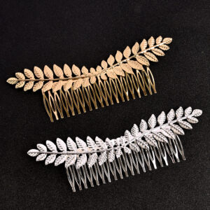 Metal Leaf Shape Hair Comb Gold Silver Tone For Bridal Wedding Party Hairstyle Ornament Gift