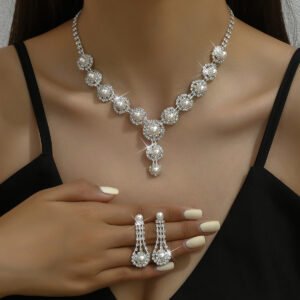 Elegant Pearl Rhinestone Bridal Necklace Earrings Jewelry Set for Wedding Prom Evening Gala