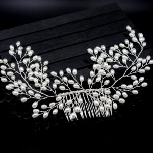 Vine Pearl Silver Bridal Hair Comb Beaded Hair Accessory for Wedding Brides Party Wear
