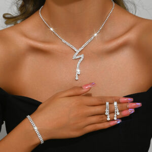 Chic Curve Pendant Jewelry Set Necklace Earrings Bracelet Ring For Women Formal Occasion Wear