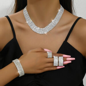 Dazzling Multi Row Rhinestone Jewelry Set for Evening Party Formal Occasions