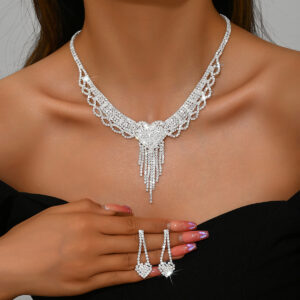 Heart Tassel Rhinestone Jewelry Set for Wedding Evening Formal Events