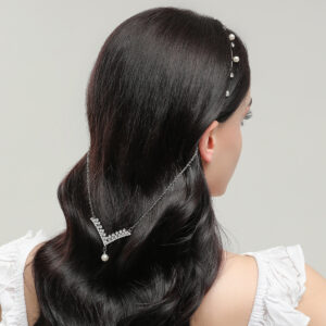 Pearl Rhinestone Back Head Chain Elegant Bridal Wedding Hair Accessory for Women and Bridal Ladies