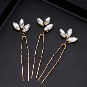 Gold Marquise Crystal Leaf Bridal U Hair Pins Wedding Hair Accessory Set for Women Brides