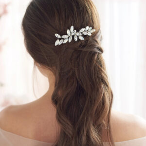 Silver Marquise Crystal Leaf Bridal Hair Clip Wedding Hair Accessory for Women Brides and Ladies