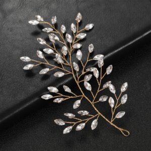 Gold Wire Marquise Crystal Leaf Bridal Hair Vine Wedding Accessory for Women Brides and Ladies