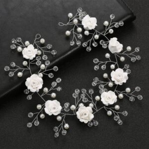 ilver Wire White Rose Pearl Crystal Bridal Hair Vine Wedding Accessory for Women and Brides
