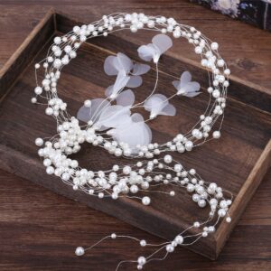 Silver Wire Pearl Organza Flower Bridal Hair Vine Wedding Accessory for Women Brides and Ladies