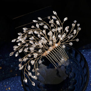 Gold Wire Marquise Crystal Bridal Hair Comb Wedding Accessory for Women Brides and Ladies