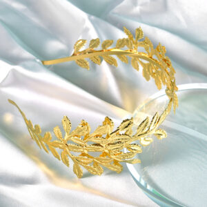 Golden Metal Leaf Branch Bridal Headband Wedding Hair Accessory for Women Brides and Ladies