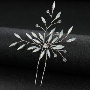 Silver Wire Opal Marquise Crystal Bridal Hair Pin Wedding Accessory for Women Brides and Ladies