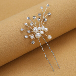 Silver Wire Pearl Rhinestone Bridal Hair Pin Wedding Accessory for Women Brides and Ladies