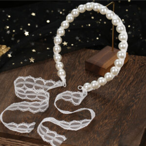 Pearl Lace Ribbon Bridal Headband Wedding Hair Accessory for Women Brides and Ladies