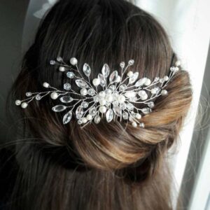 Silver Wire Pearl Crystal Bridal Hair Comb Wedding Accessory for Women Brides and Ladies