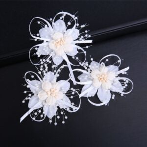Fabric Flower Pearl Ribbon Bridal Hair Clips Wedding Accessory for Women Brides and Ladies
