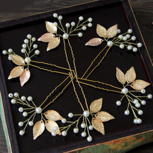 Gold Leaf Pearl Branch Bridal Hair Pins Wedding Accessory for Women Brides and Ladies