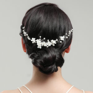 Silver Wire White Flower Pearl Bridal Hair Comb Wedding Accessory for Women Brides and Ladies