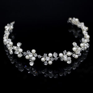 Silver Wire Pearl Crystal Bridal Headband Wedding Accessory for Women Brides and Ladies