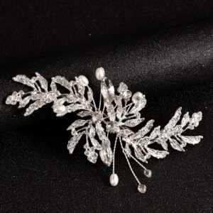 Silver Leaf Rhinestone Pearl Bridal Hair Clip Wedding Accessory for Women Brides and Ladies