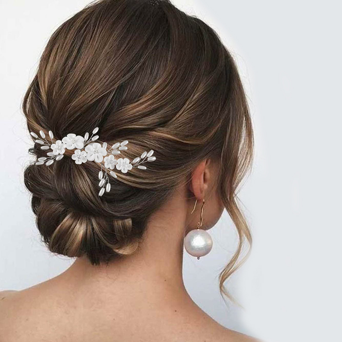 Silver Wire White Flower Pearl Bridal Hair Clip Wedding Accessory for Women Brides and Ladies