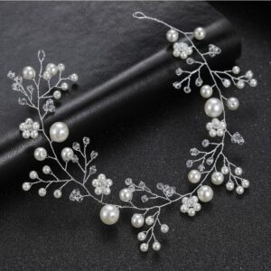 Silver Wire Pearl Crystal Bridal Hair Vine Wedding Accessory for Women Brides and Ladies
