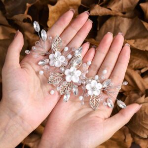 Hand‑Wired Floral Crystal Pearl Hair Clips Set Hollow Leaf Bridesmaid Hair Ornament for Updo