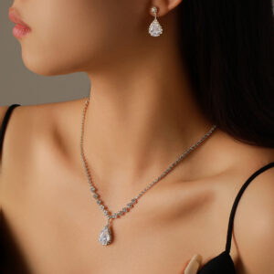 Teardrop Rhinestone Necklace Earrings Set Bridal Wedding Women Formal Jewelry