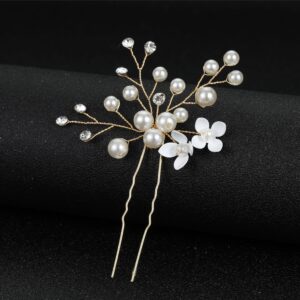 Gold Pearl Flower Crystal Hair Pin Bridal Wedding Vine Hair Accessory for Women