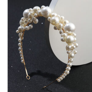 Gold Wire Multi Size Faux Pearl Headband Bridal Wedding Hair Band for Women