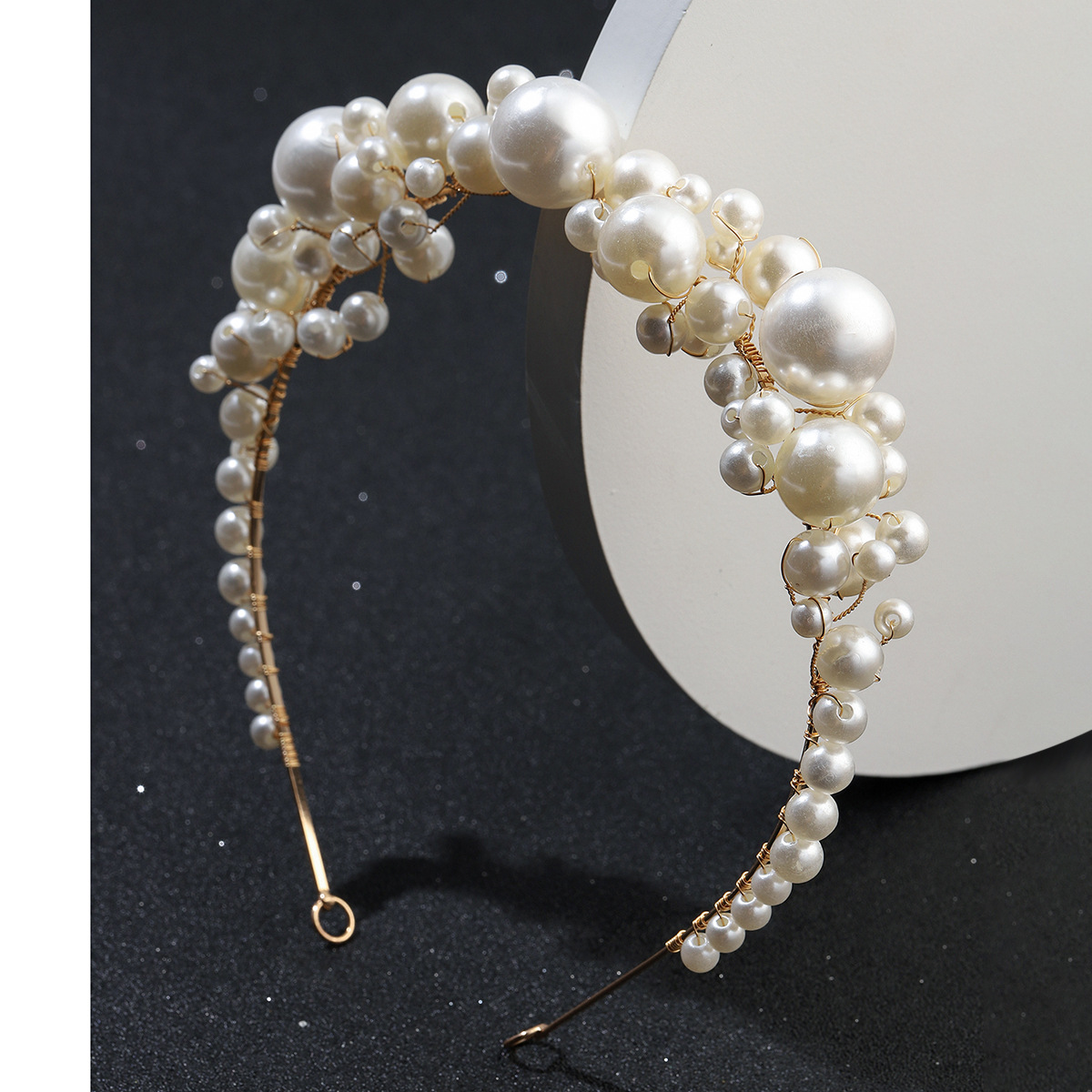 Gold Wire Multi Size Faux Pearl Headband Bridal Wedding Hair Band for Women