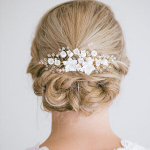 Gold Wire White Floral Pearl Crystal Hair Comb Bridal Wedding Hair Accessory