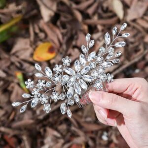 Silver Crystal Rhinestone Floral Hair Comb Bridal Wedding Hair Accessory for Women