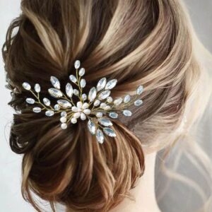 Gold Wire Crystal Pearl Floral Hair Pin Bridal Wedding Hair Accessory for Women