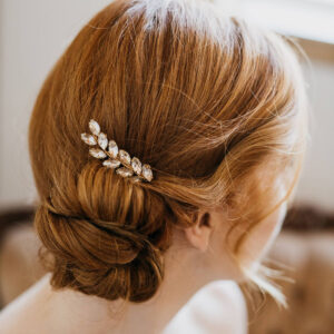 Gold Marquise Crystal Leaf Hair Clip Bridal Wedding Hair Accessory for Women