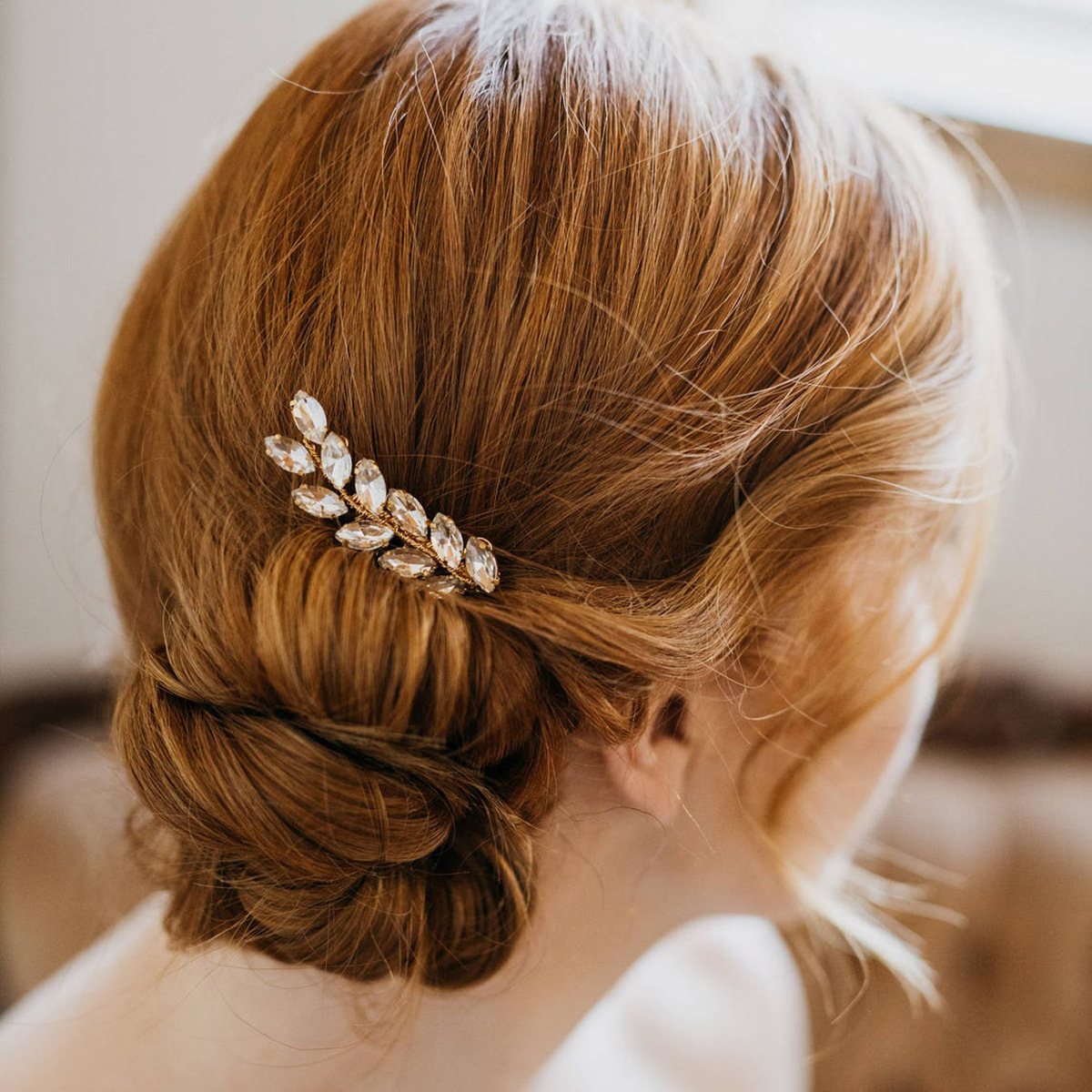 Gold Marquise Crystal Leaf Hair Clip Bridal Wedding Hair Accessory for Women