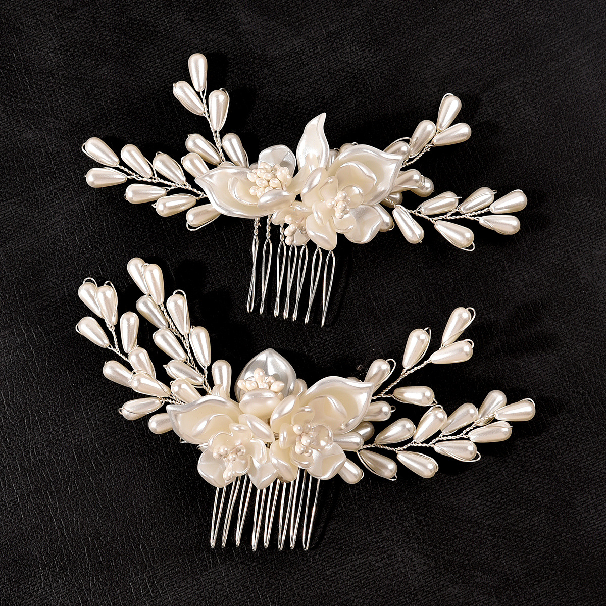 White Teardrop Pearl Floral Hair Comb Set Bridal Wedding Hair Accessories for Women