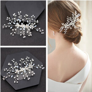 Silver Wire Pearl Crystal Branch Hair Comb Bridal Wedding Hair Accessory for Women
