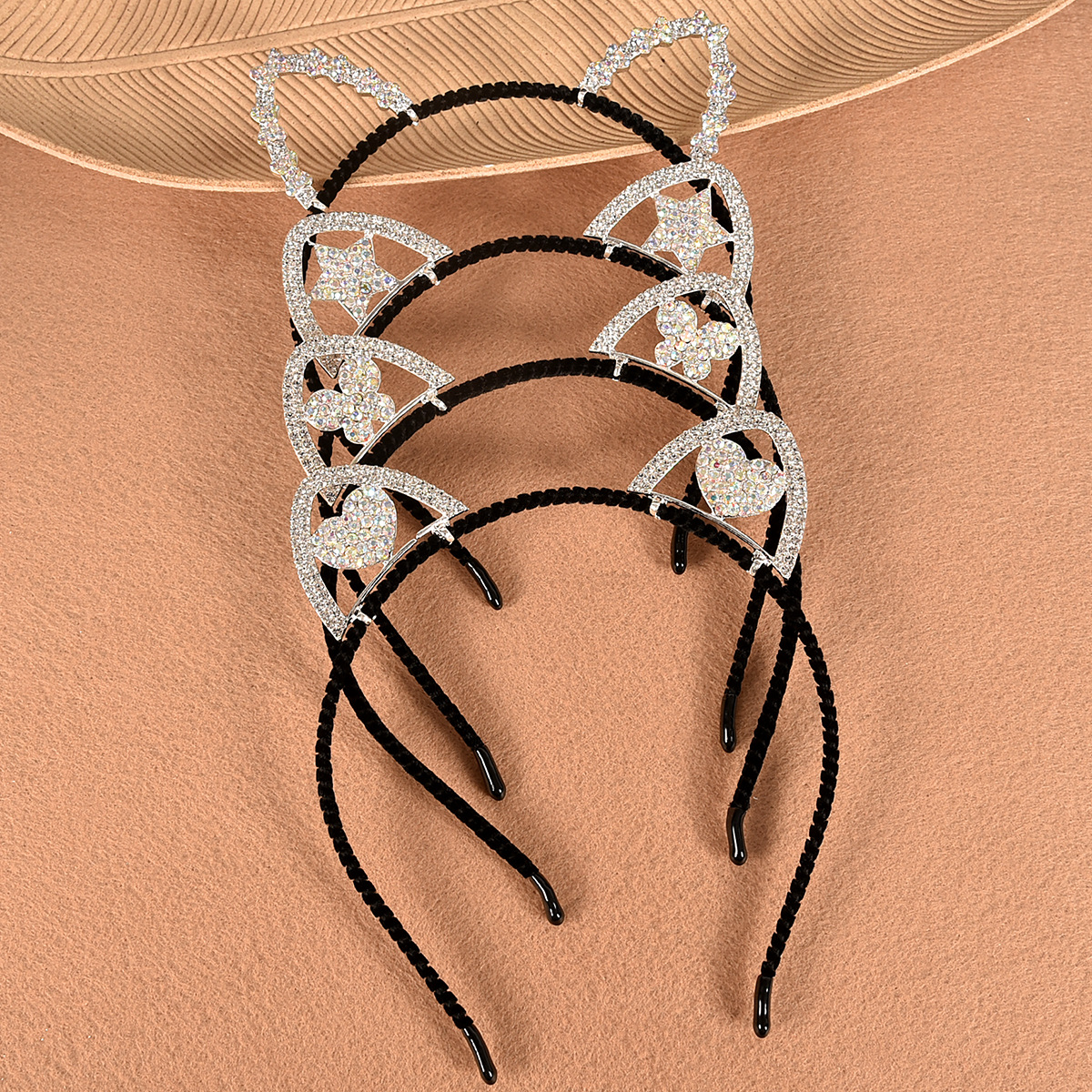 Rhinestone Cat Ear Headband Star Heart Bow Girls Party Hair Accessory for Women