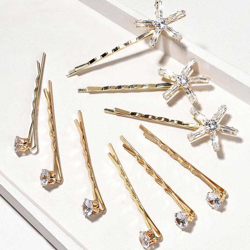 Gold Crystal Star Bobby Pin Set Rhinestone Bridal Wedding Hair Pins for Women